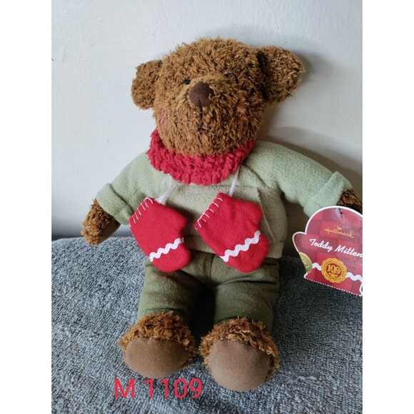 Hallmark HOLIDAY TEDDY Red MITTENS TEDDY BEAR 13" Plush STUFFED ANIMAL Toy - Picture 1 of 5